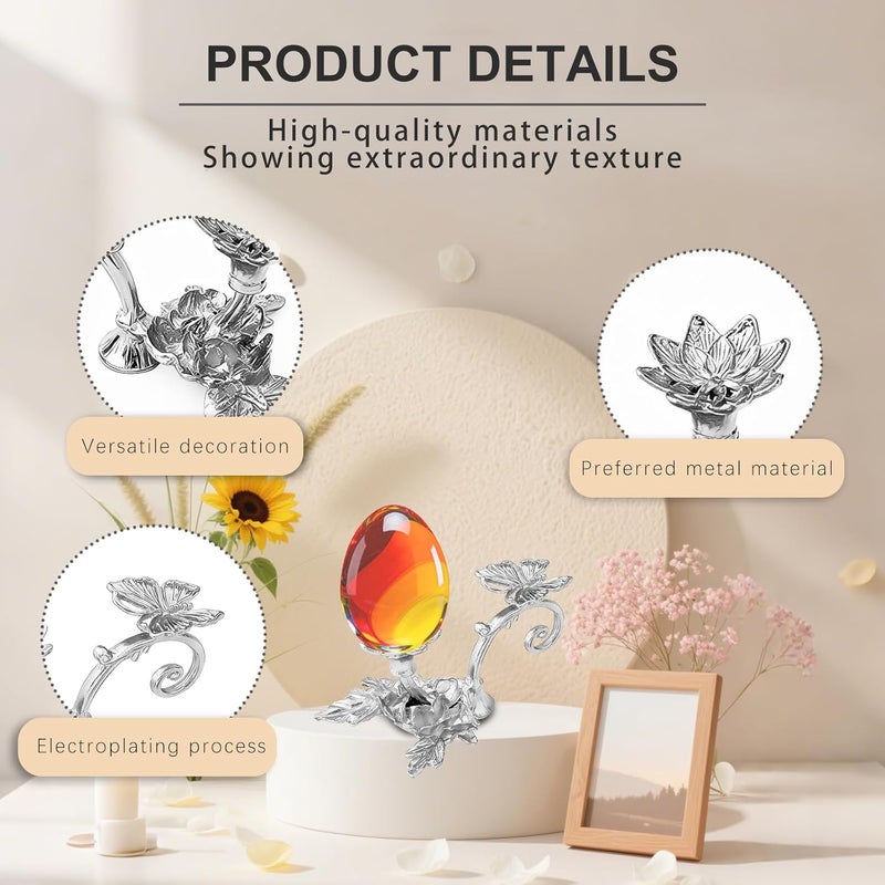 GeryVtee 4PCS Crystal Ball Stand Sphere Display Stand Metal Crystal Holder Balls Ornament Rack Holder Metal Base Flower Shape (Silver) - Image 3